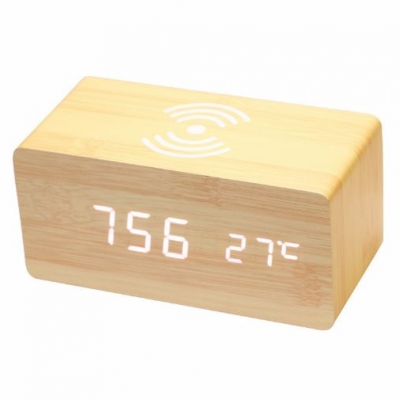 LED無線充木頭鐘